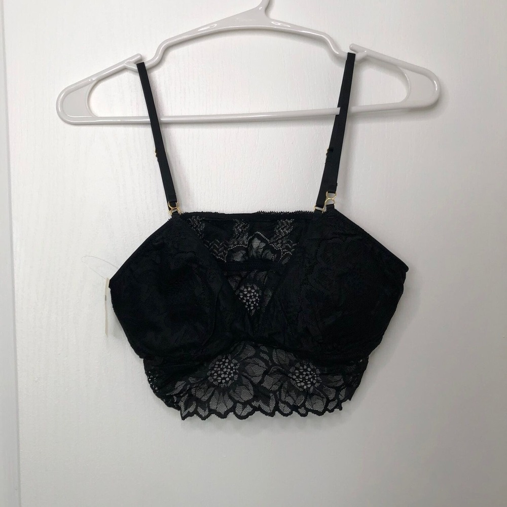 American Eagle Black Floral Lace‎ Longline Bralette Adjustable Straps Medium NEW